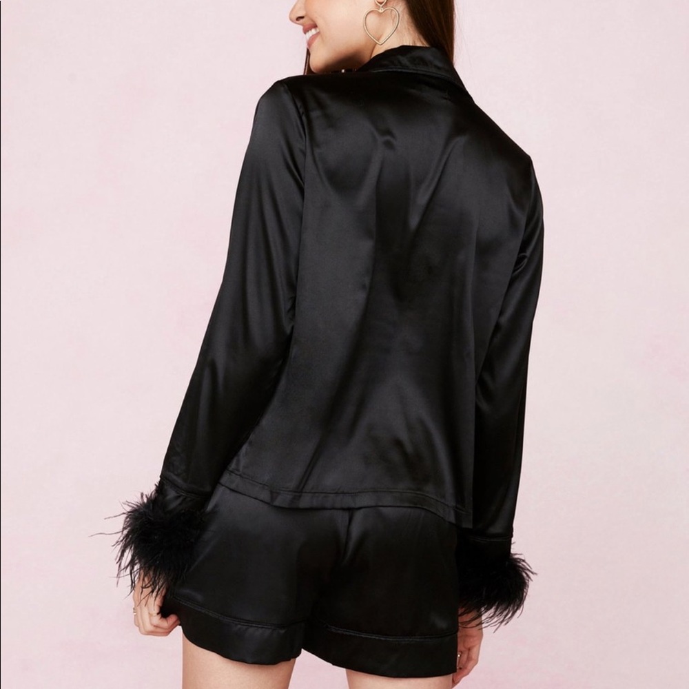2 SETS: Black satin feather pajamas